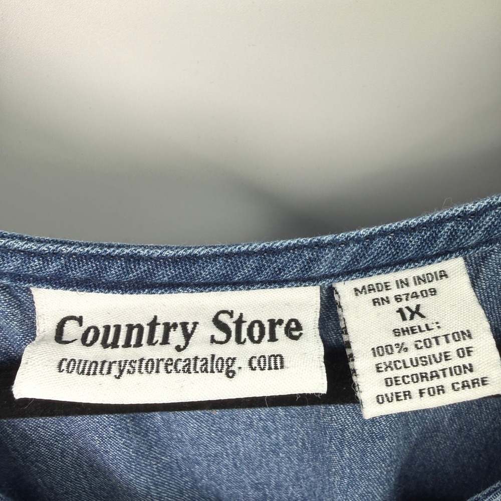 Country Store Denim Floral Embroidered Dress Womens 1X Flowy Boho Cottagecore - Picture 3 of 11